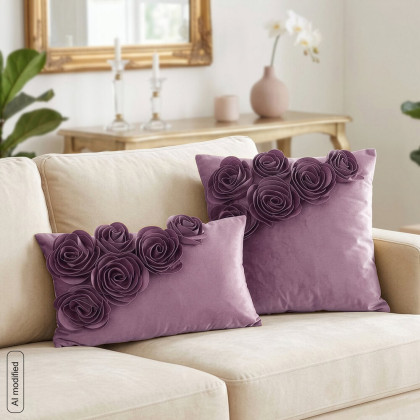 Zamatová obliečka 45x45 cm na vankúš FLORES, 3D ruže tmavoružové Zamatová obliečka 45x45 cm na vankúš FLORES, 3D ruže tmavoružové